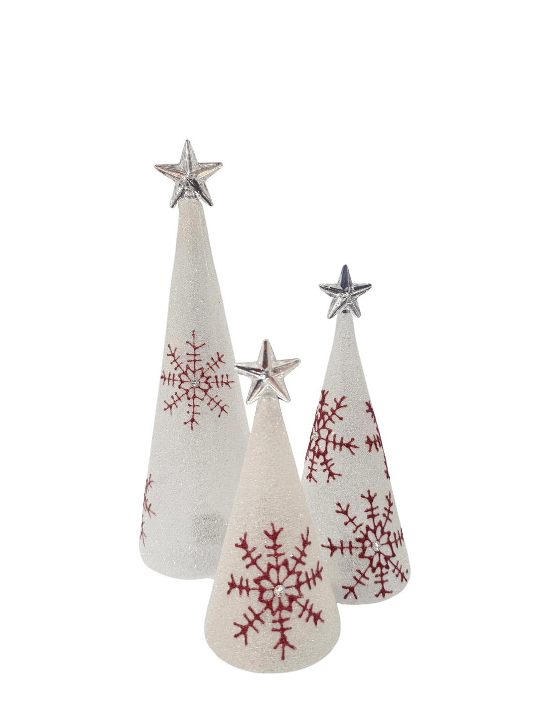 Red Snowflake Glitter LED Trees - Perch
