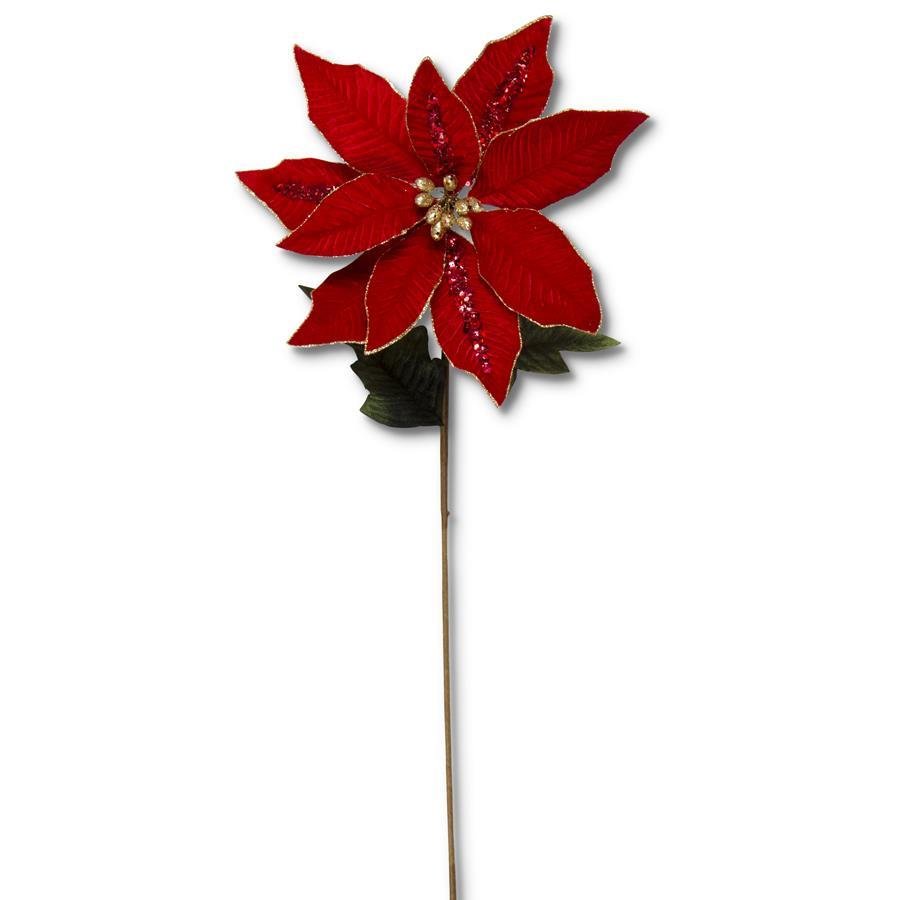 Red Velvet Poinsettia Stem With Sequins - #Perch#