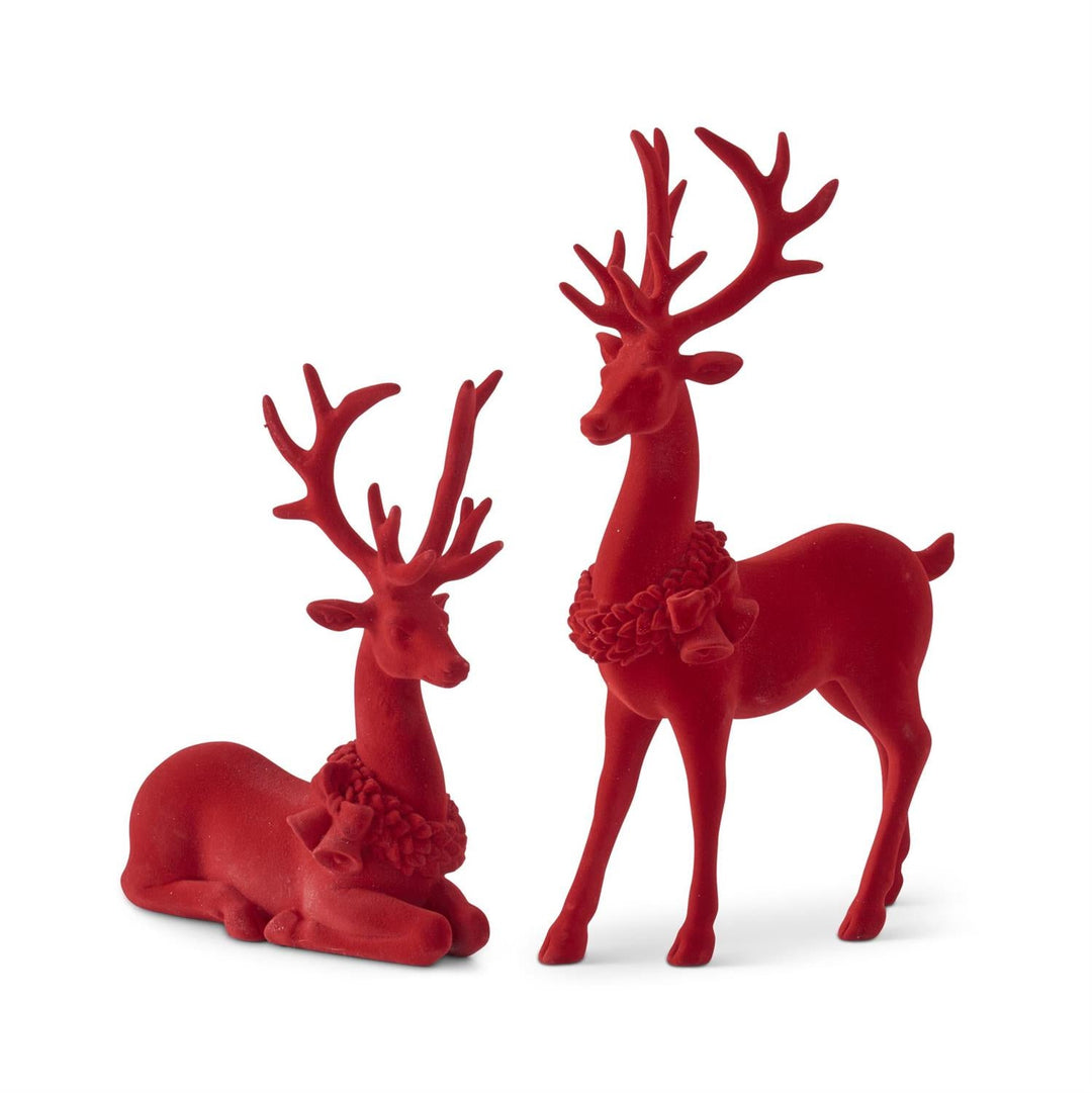 Red Velvet Resin Reindeers - Perch