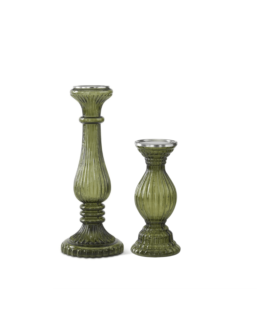 Ribbed Glass Pillar Candleholders S/2 - Perch
