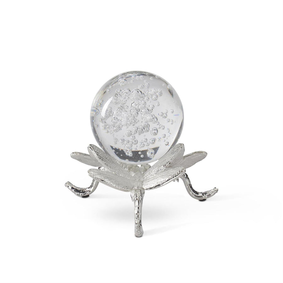 Silver Dragonfly with Glass Globe - Perch