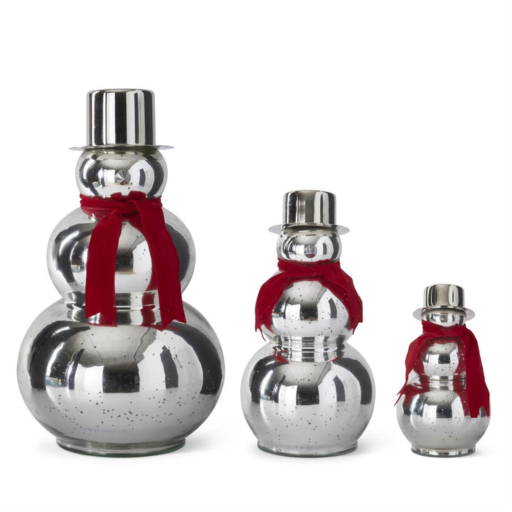 Silver Mercury Glass Snowmen - Set of 3 - Perch