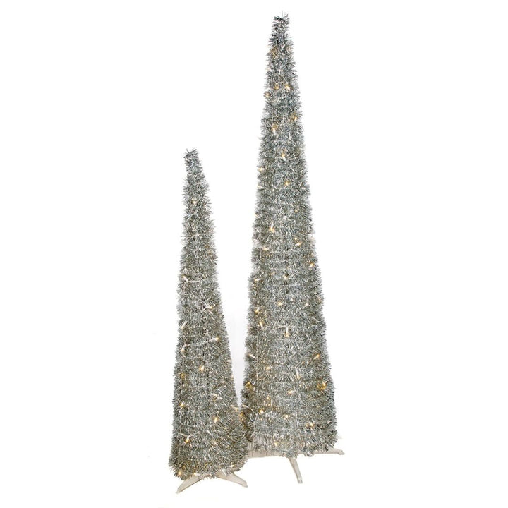 Silver Tinsel Prelit Pop Up Trees - #Perch#