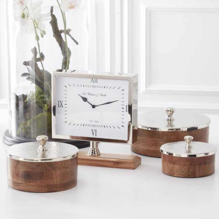 Silver Clock On Wood Base