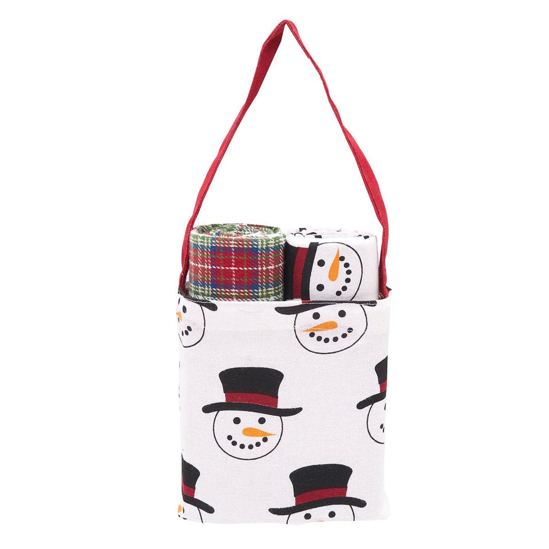Snowman Plaid Kitchen Towel & Bag Set - Perch