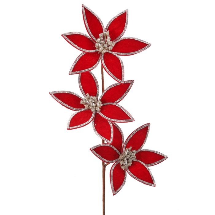 Triple Velvet Jewel Poinsettia Stem - Perch