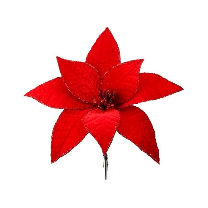 Velvet Glitter Edge Poinsettia Clip - Perch