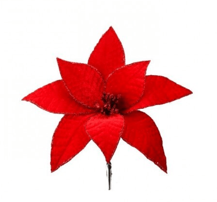 Velvet Glitter Edge Poinsettia Clip - Perch
