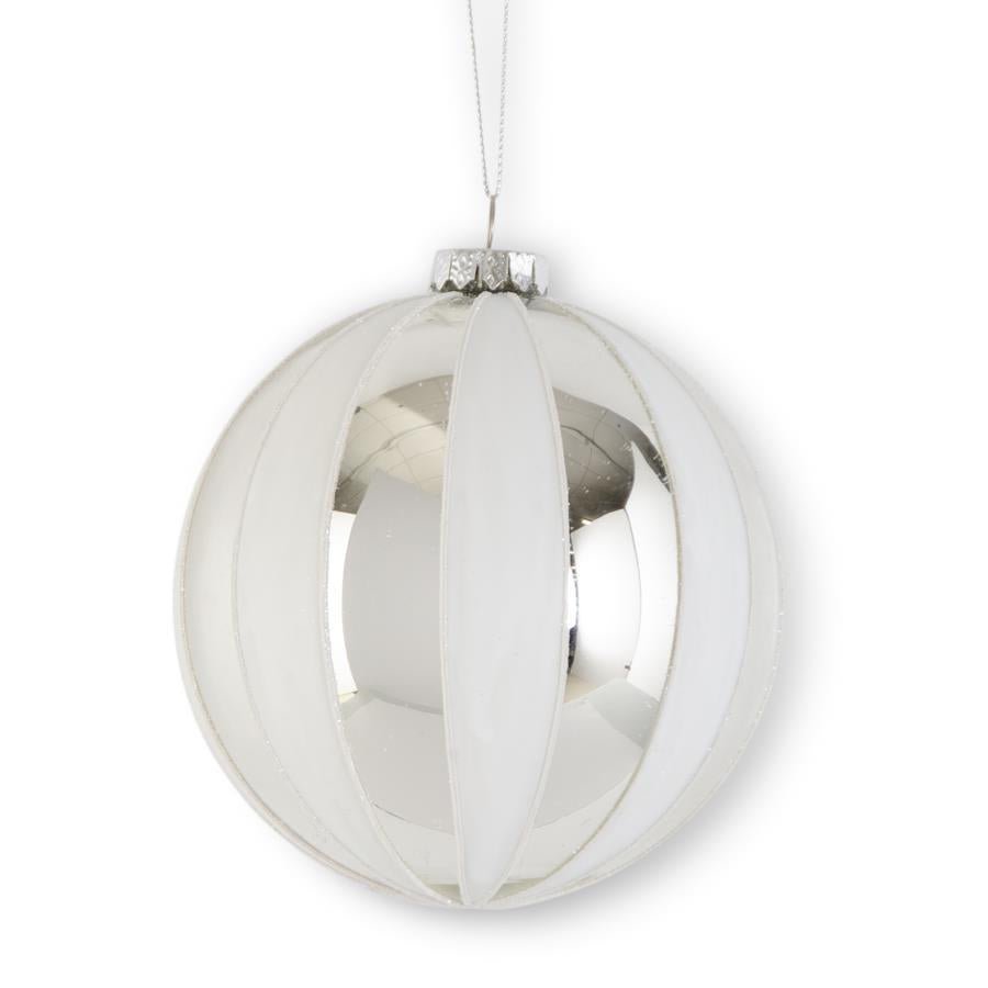 White and Silver Striped Round Ornament - #Perch#