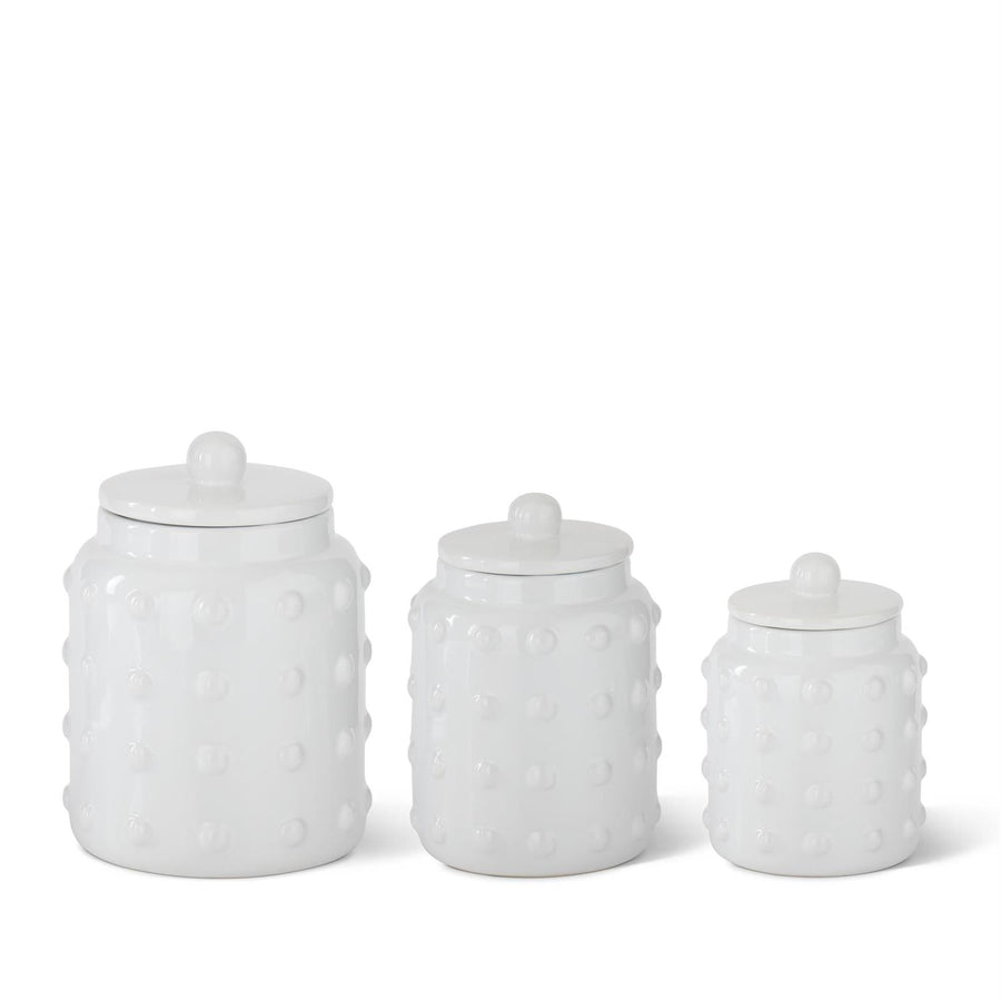 White Ceramic Raised Dot Lidded Containers - #Perch#