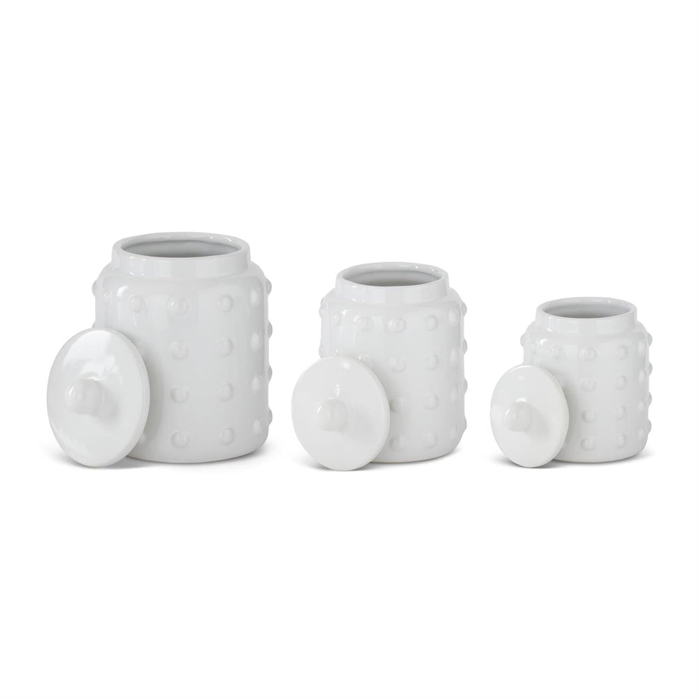 White Ceramic Raised Dot Lidded Containers - #Perch#