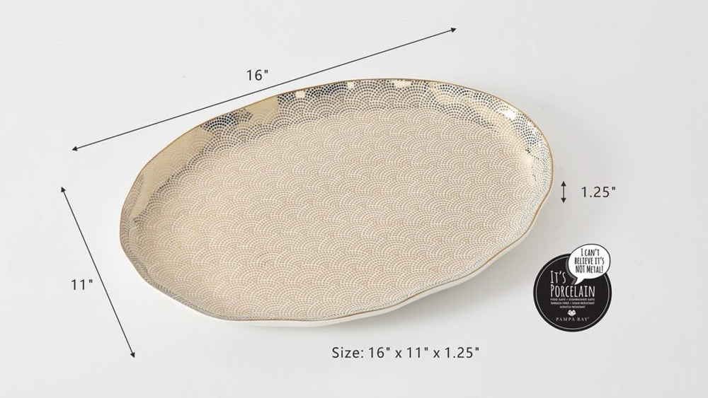 White + Gold Dot Pattern Oval Platter - #Perch#