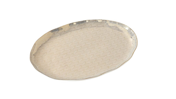 White + Gold Dot Pattern Oval Platter - #Perch#