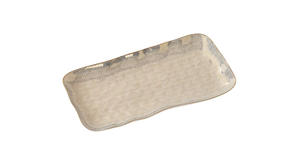 White + Gold Dot Pattern Rectangular Tray - #Perch#