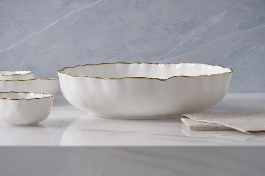 White + Gold Extra Large Shallow Bowl - #Perch#