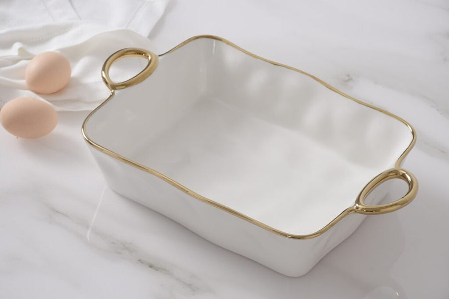 White + Gold Rectangular Baking Dish - #Perch#