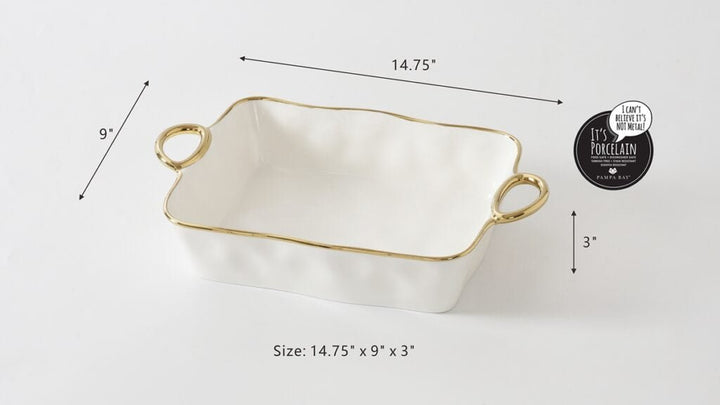 White + Gold Rectangular Baking Dish - #Perch#