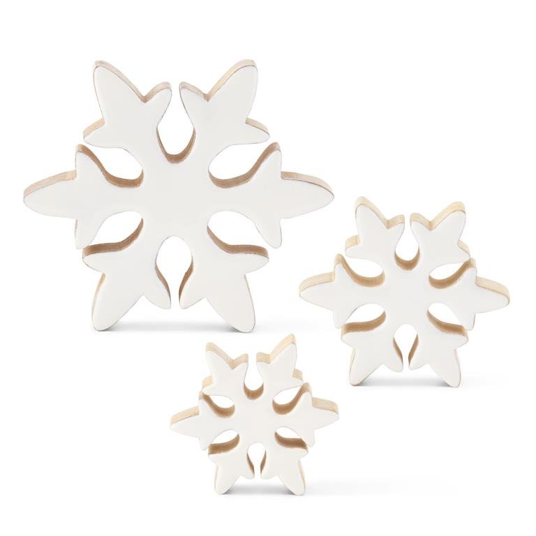 Wood and White Enamel Snowflakes - #Perch#