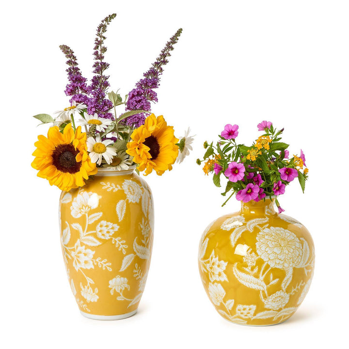 Yellow Floral Vases - Set of 2 - Perch