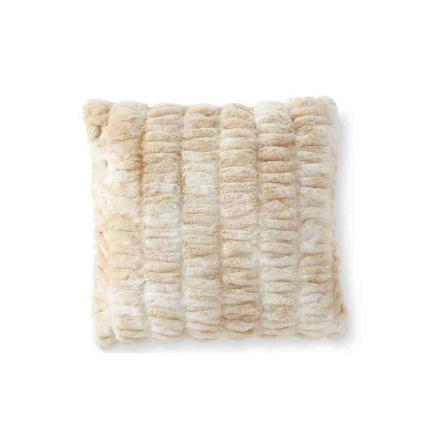 24" Cream/Tan Ribbed Faux Fur Pillow - #Perch#