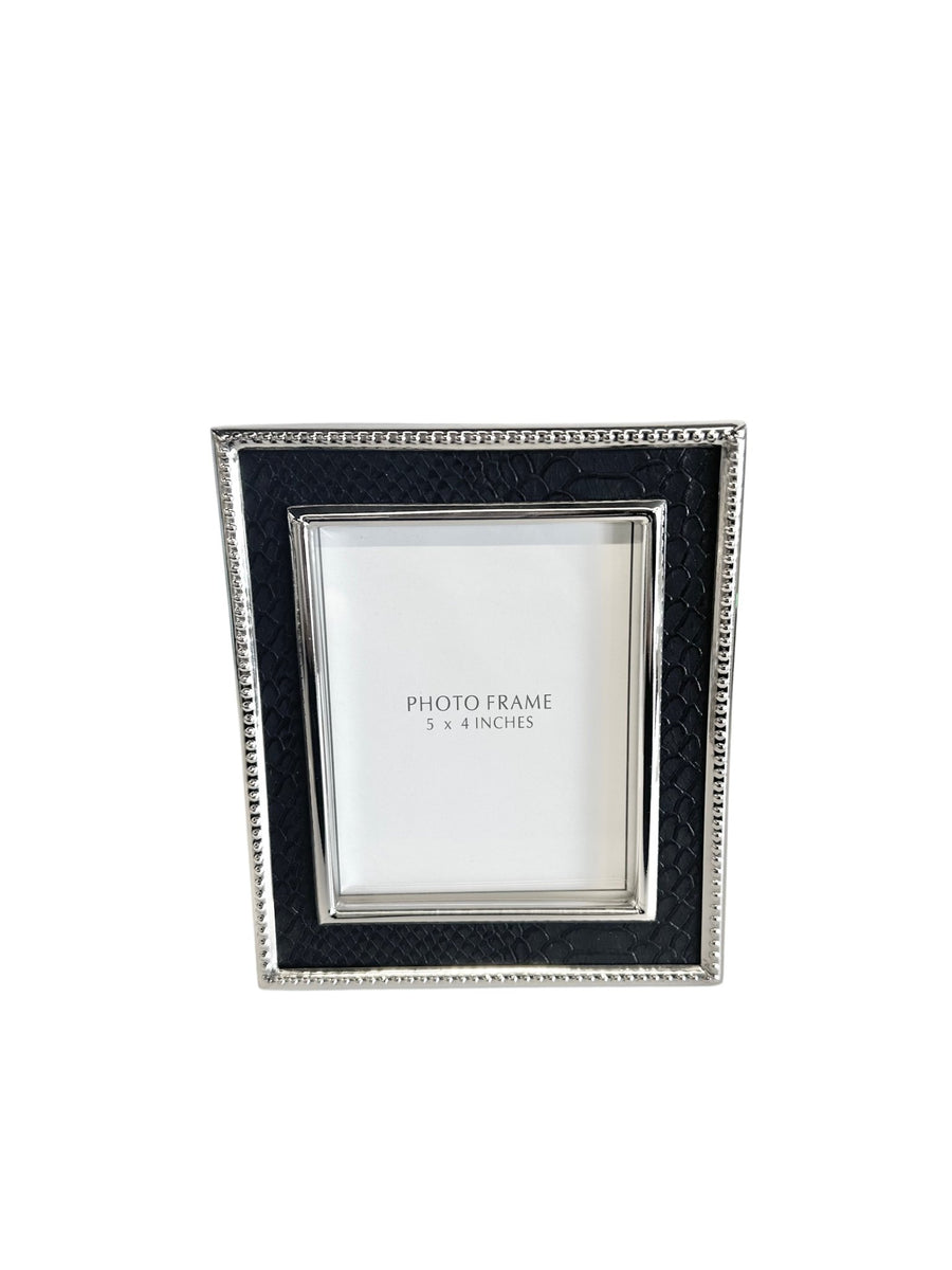 Bk Leather Frame W/ Silver Trim - 4 X 5 - #Perch#
