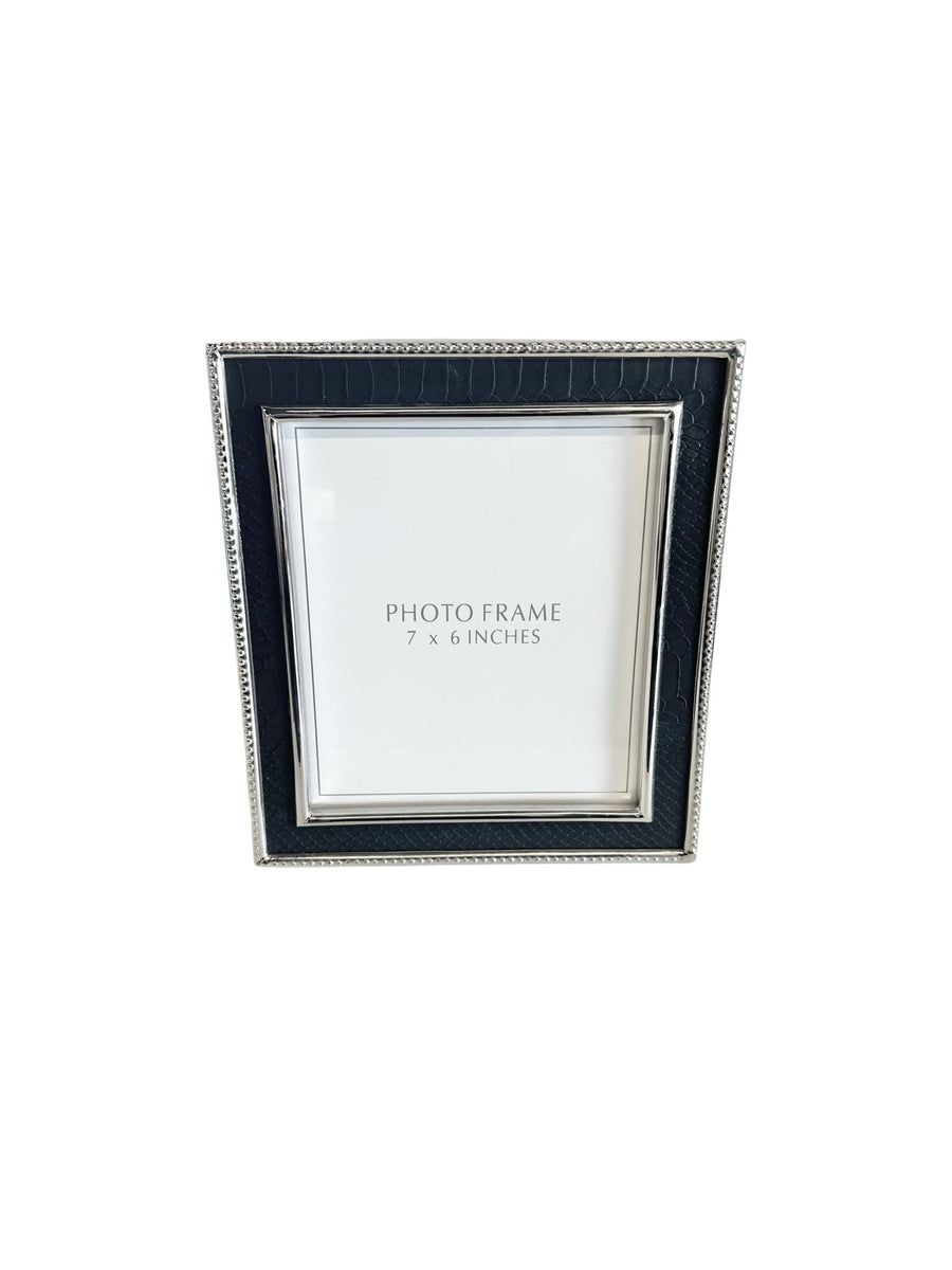 Bk Leather Frame W/ Silver Trim - 7 X 6 - #Perch#