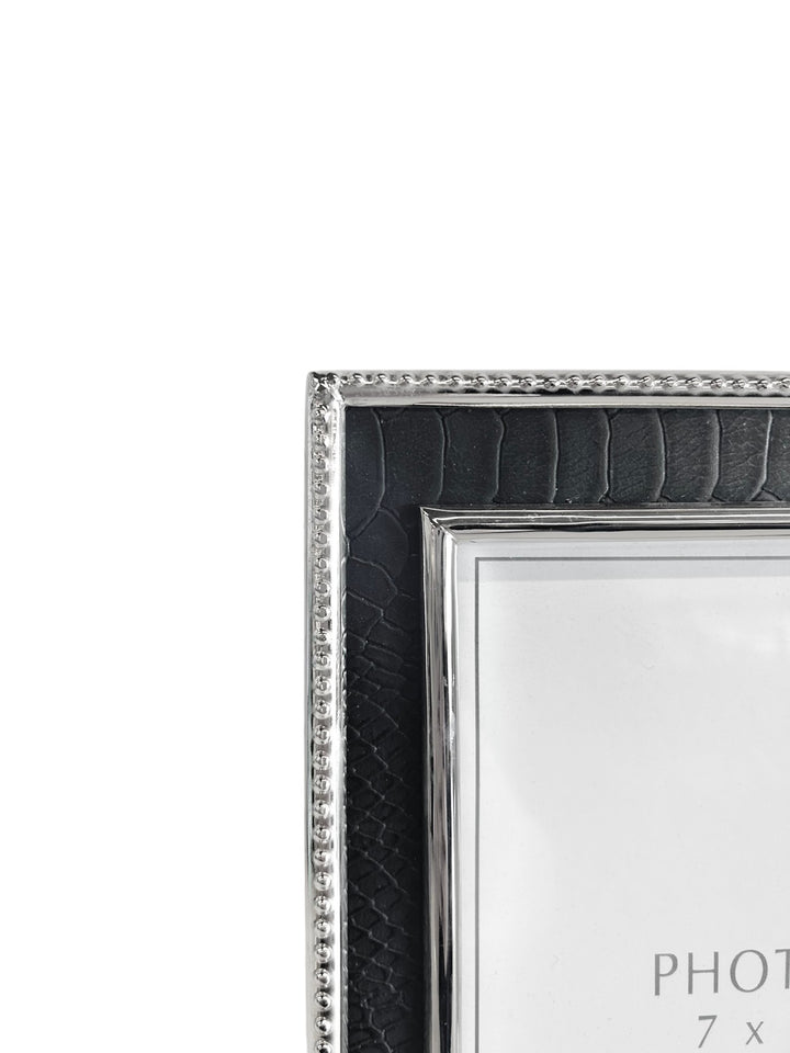 Bk Leather Frame W/ Silver Trim - 7 X 6 - #Perch#