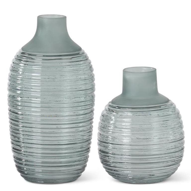 Frosted Sage Green Ribbed Vase Set - #Perch#
