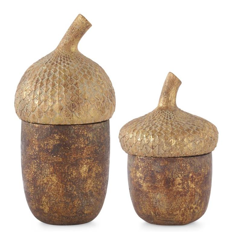 Gold & Bronze Textured Resin Acorn Lidded Containers - #Perch#