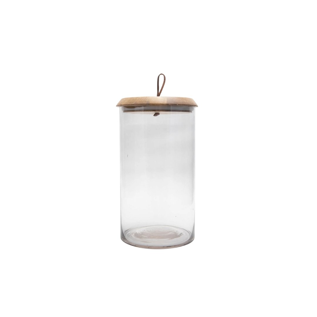 Large Mango Wood & Glass Covered Jar - #Perch#