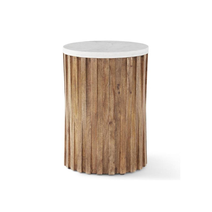 Marble + Mango Distressed Slat Carved Side Table - #Perch#