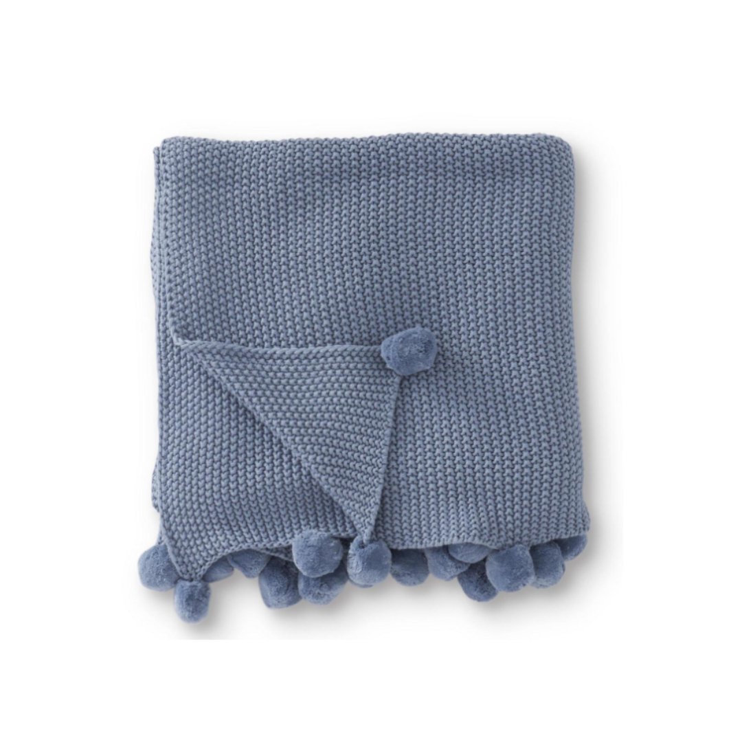 Pompom Knit Throw - Light Blue - #Perch#