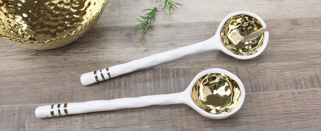 Porcelain Salad Server Set - W/G - #Perch#