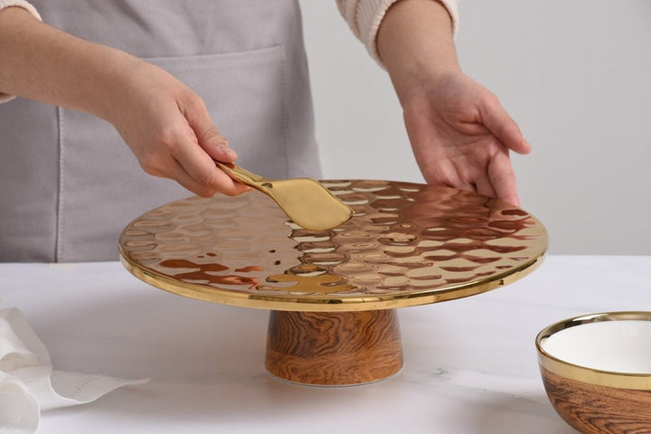 Porcelain Wood Look + Gold Cake Stand - #Perch#