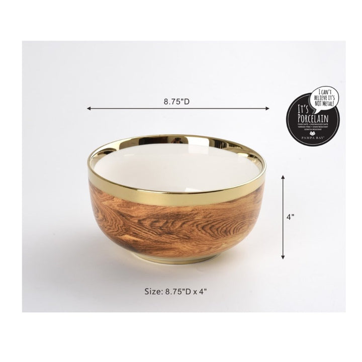 Porcelain Wood Look + Gold Medium Bowl - #Perch#