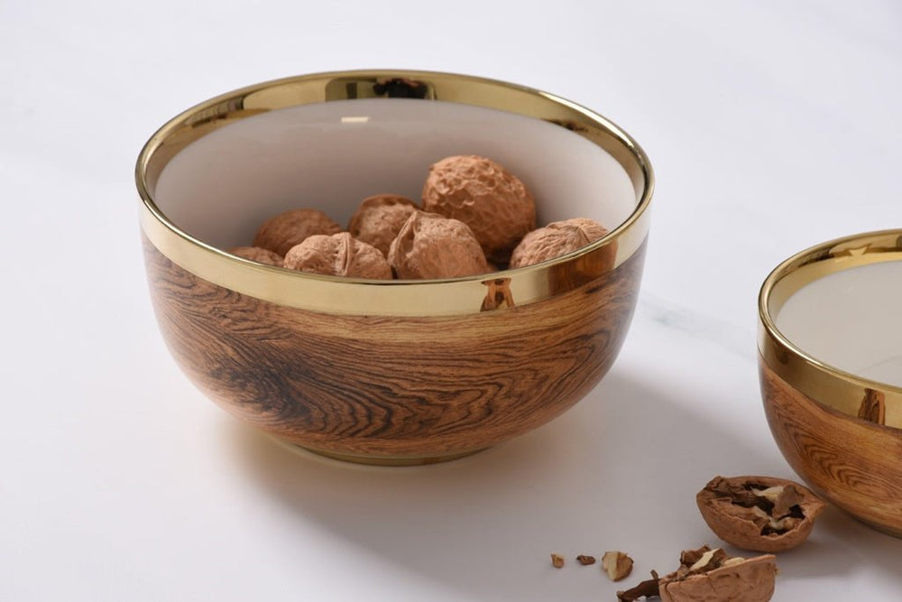 Porcelain Wood Look + Gold Medium Bowl - #Perch#