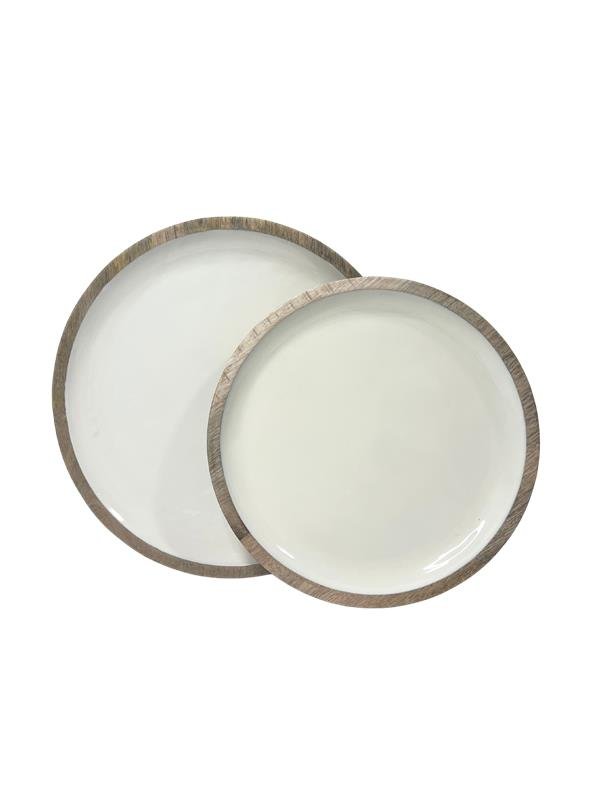 Round Ivory Enamel & Mango Trays, Set Of 2 - #Perch#