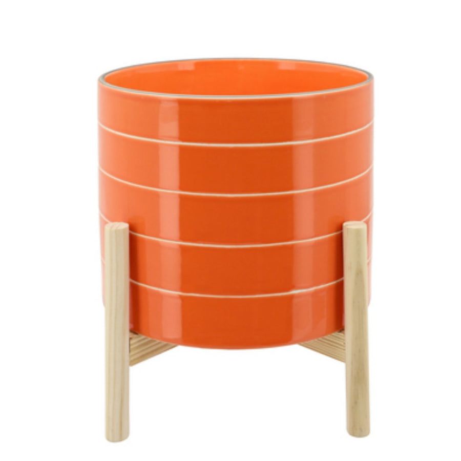 Striped Planter with Wood Stand - #Perch#