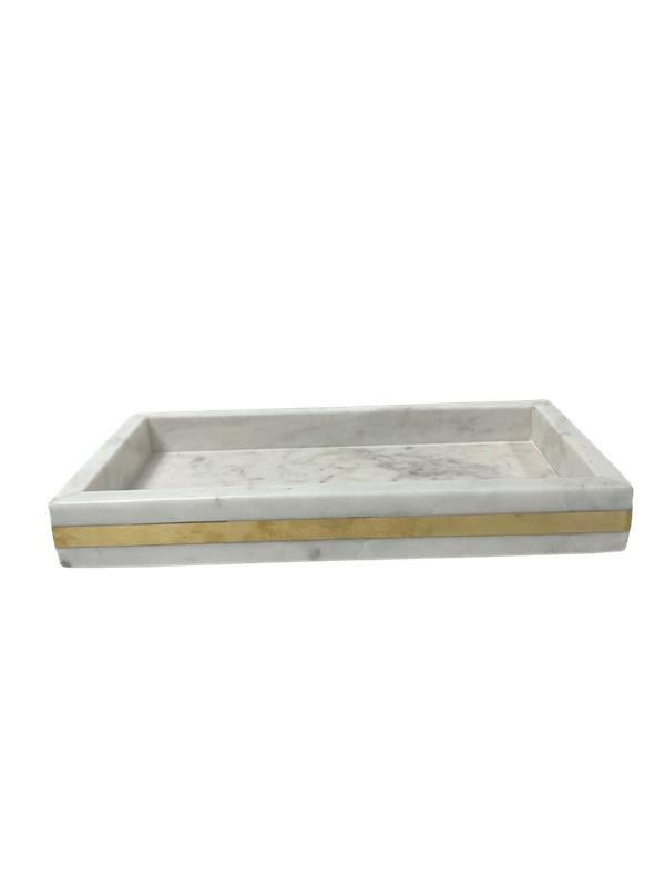 White Marble Tray with Brass Inlay - #Perch#